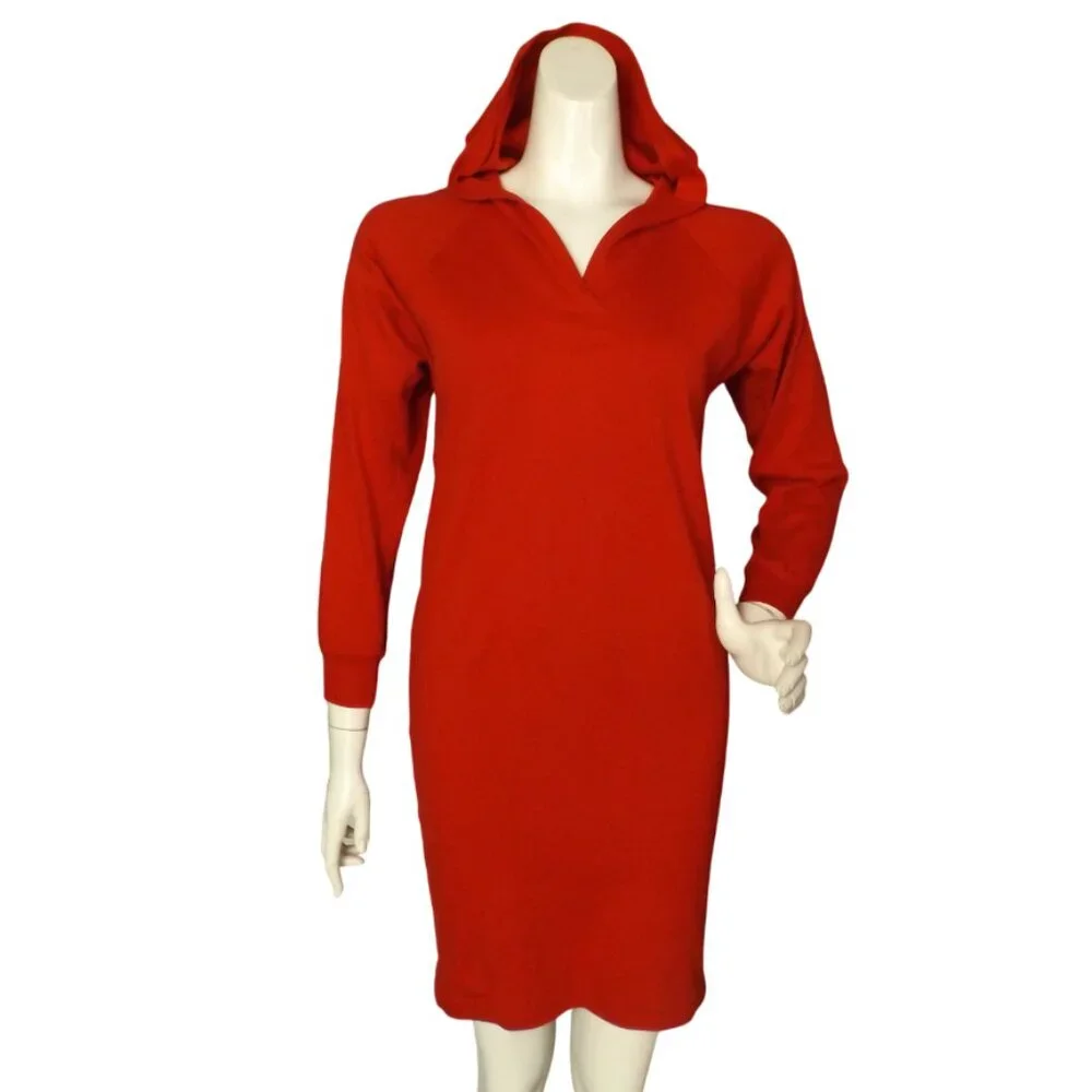 vintage NORMA KAMALI Hoodie Dress, SP Petite, Red, Longer sleeves, Short - Picture 1 of 12